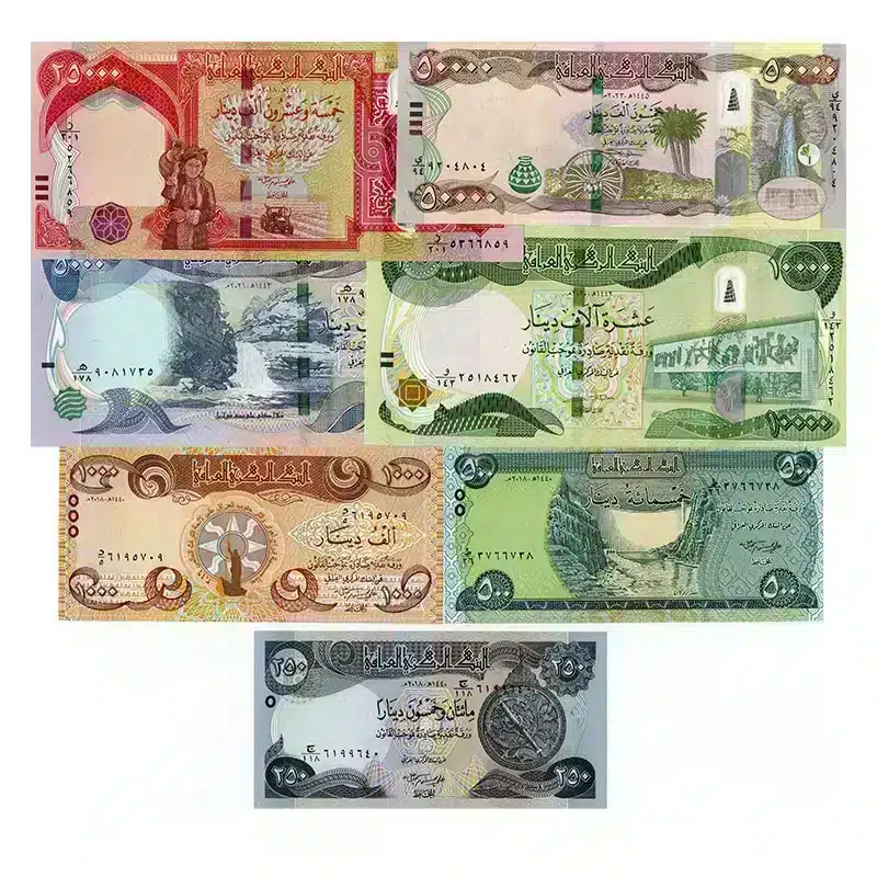 Iraqi Dinar UNC Banknote Complete Set | 8 Notes 250-50000
