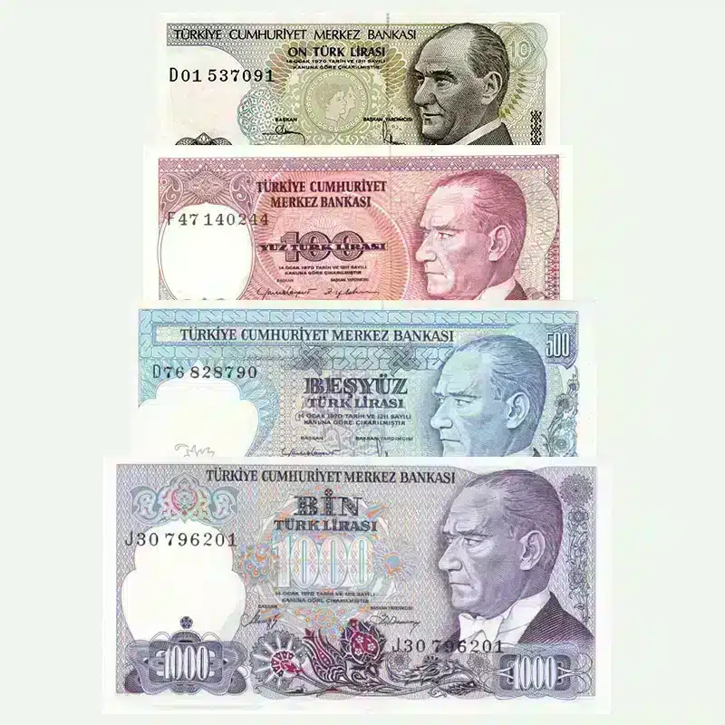 Turkish Lira UNC Banknote Set 1970 | 10-1000 Lira 7th Issue